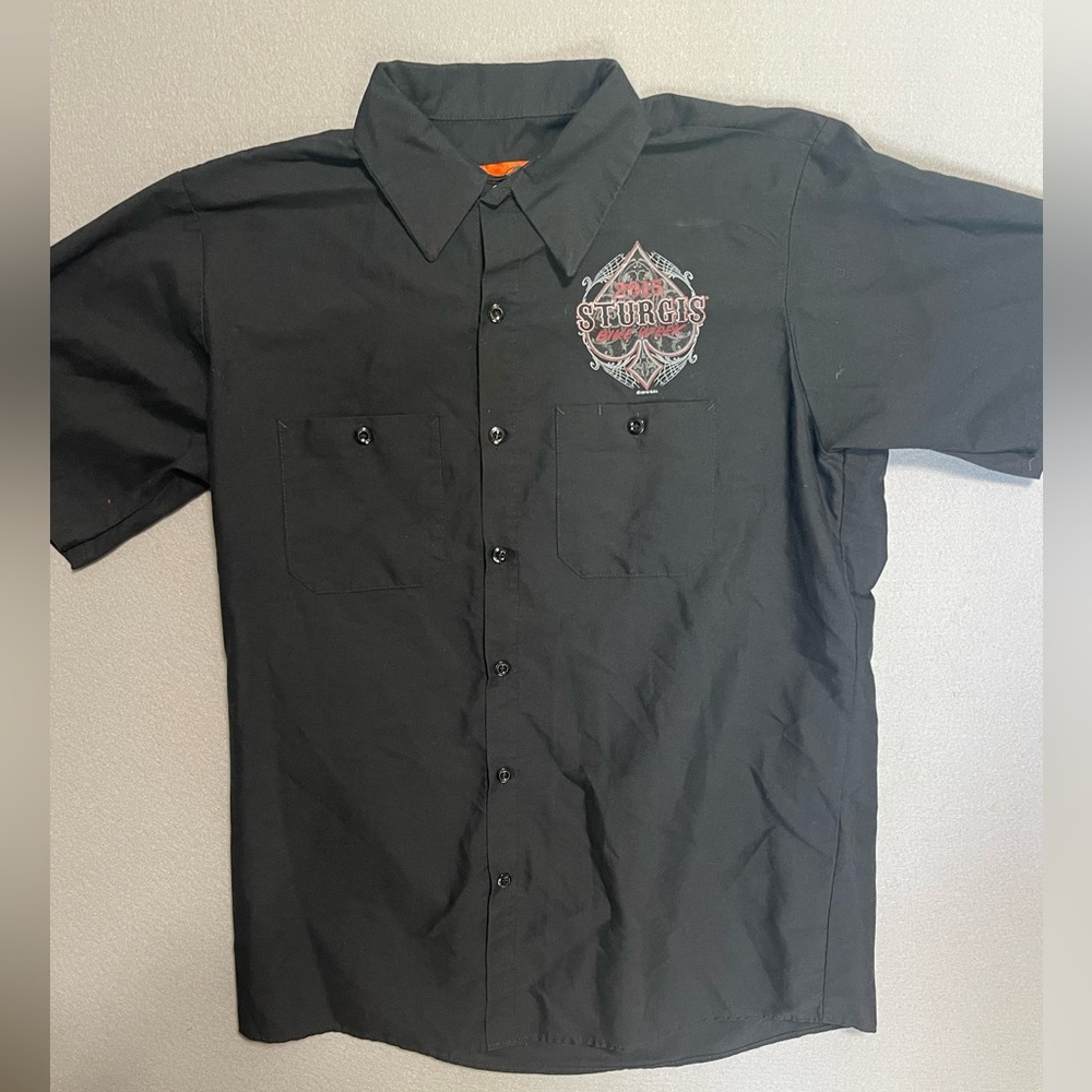 2015 STURGIS Bike Week Red Cap Motorcycle Short Sleeve Black Shirt Size Large